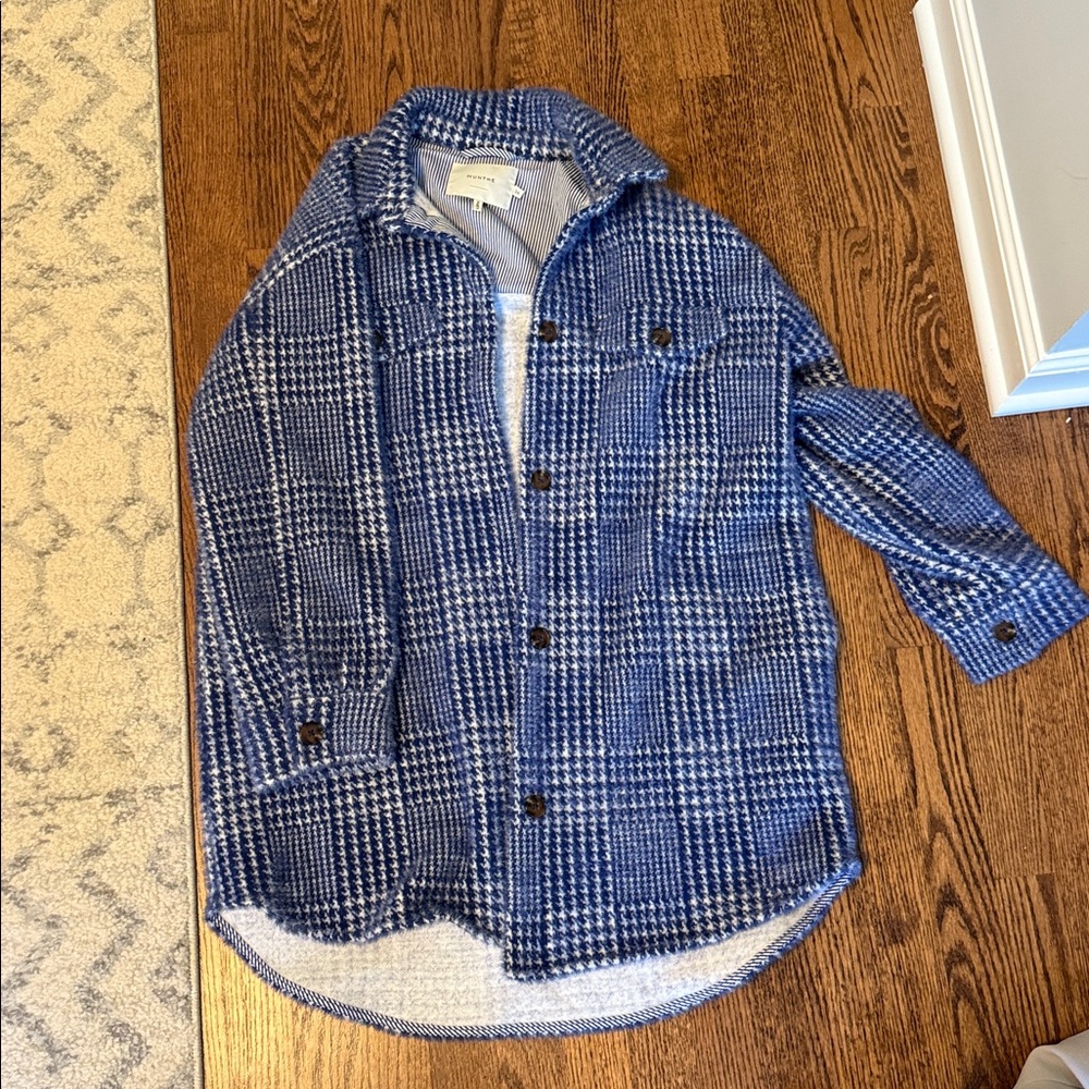 Munthe Blue Plaid Button-Up Shirt Jacket